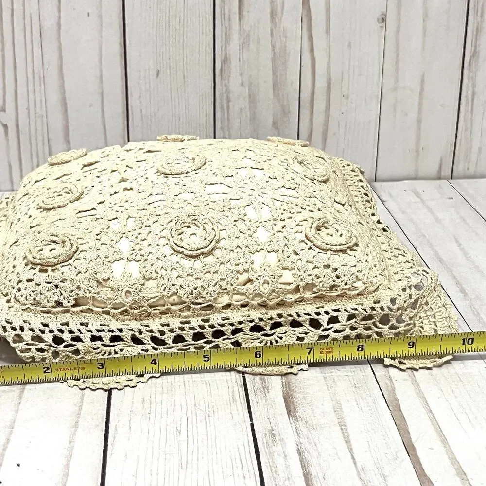 Keeco Vintage Cottagecore Crochet Lace Pillow Set Heart & Square Boho Chic 1995